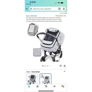 MARLIFER Gray Stripe Car Seat Cover for Babies Infant Carseat Canopy Window